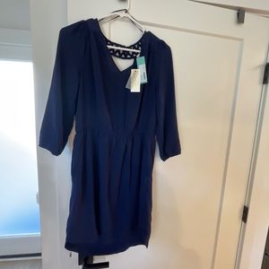 Women’s Navy Dress - Mid-length, 3/4 Sleeves